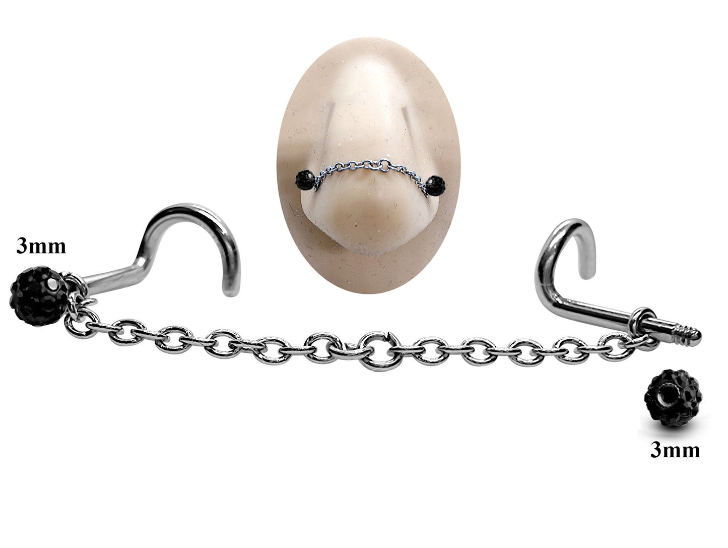 Titanium Nose Chain, Nostril Chain - Nasallang Piercing with Disco Ball Crystal - Nose Piercing, Nose Bridge Chain, Nostril Jewellery
