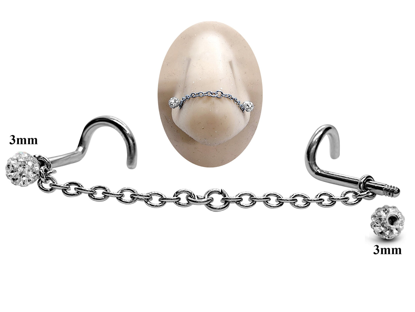 Titanium Nose Chain, Nostril Chain - Nasallang Piercing with Disco Ball Crystal - Nose Piercing, Nose Bridge Chain, Nostril Jewellery