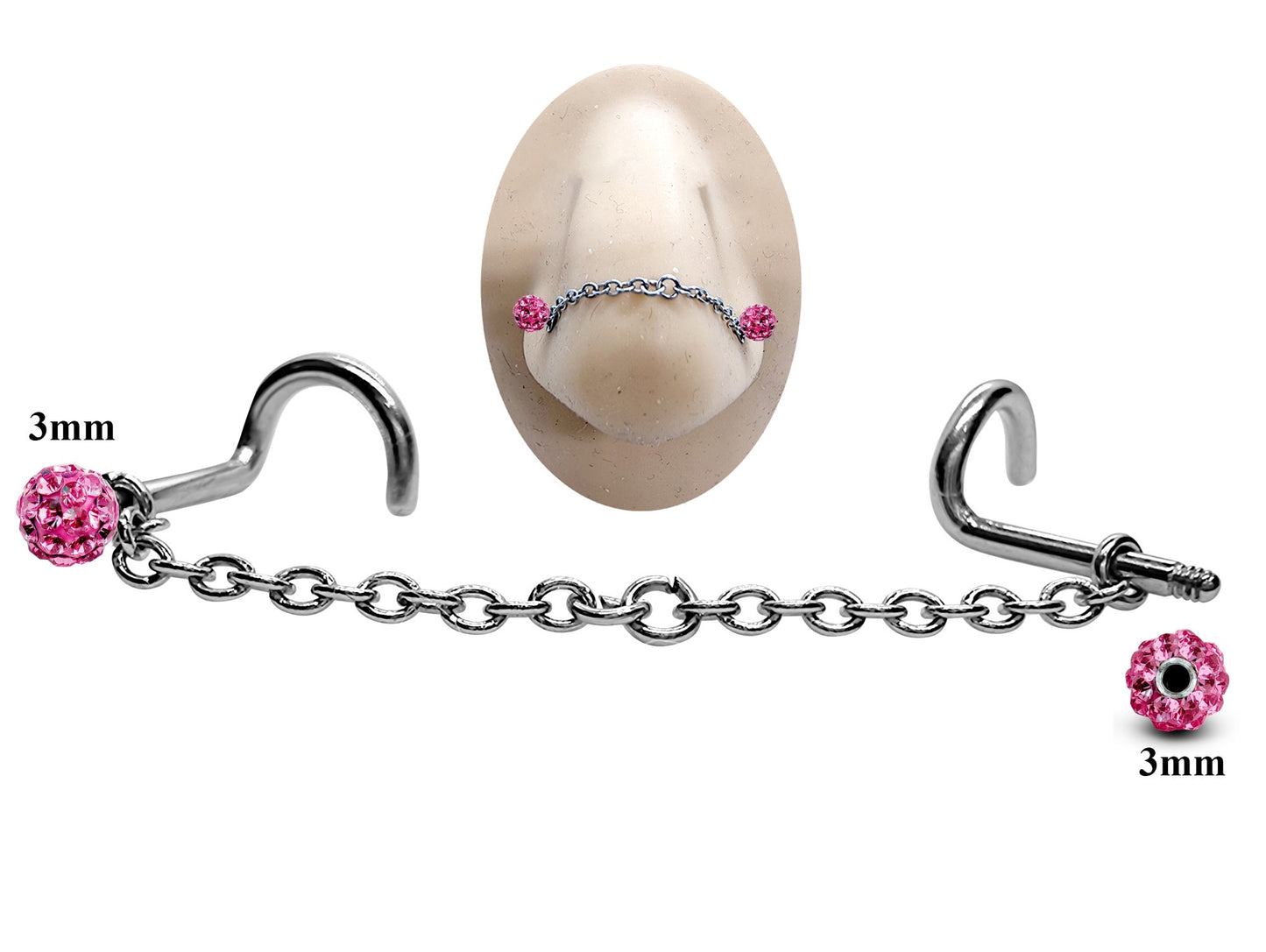 Titanium Nose Chain, Nostril Chain - Nasallang Piercing with Disco Ball Crystal - Nose Piercing, Nose Bridge Chain, Nostril Jewellery
