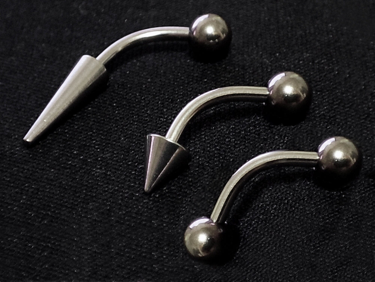 Titanium Vertical Labret Lip Jewelry BallConeSpike Curved Barbell Eyebrow Jewelry, Rook, Daith, Cartilage, Nose Piercing, Belly Ring