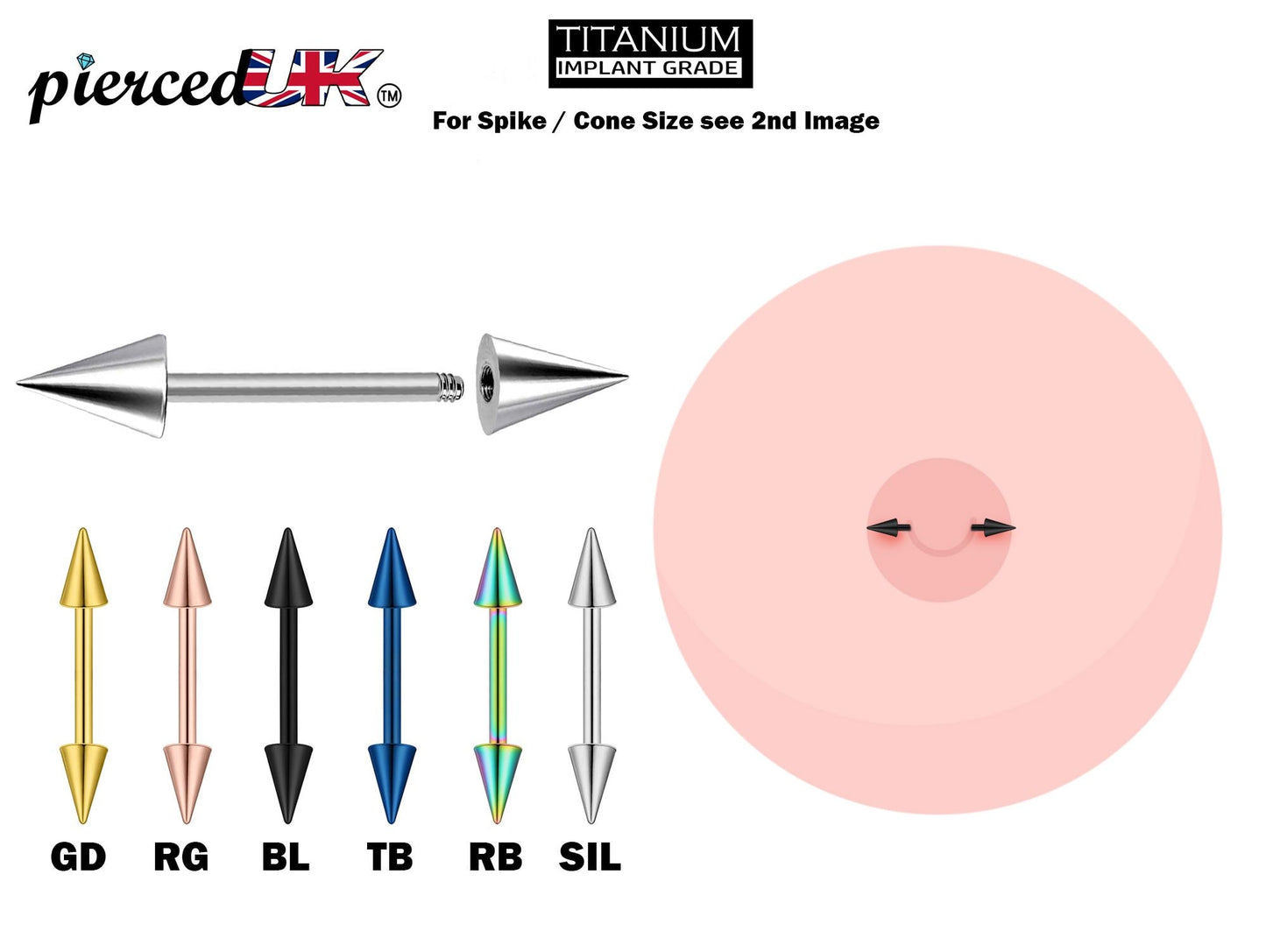 Titanium Cone Spike Nipple Barbell, External Threaded 16g 14g Barbell Studs Body Piercing Also for Eyebrow, Earring, Cartilage