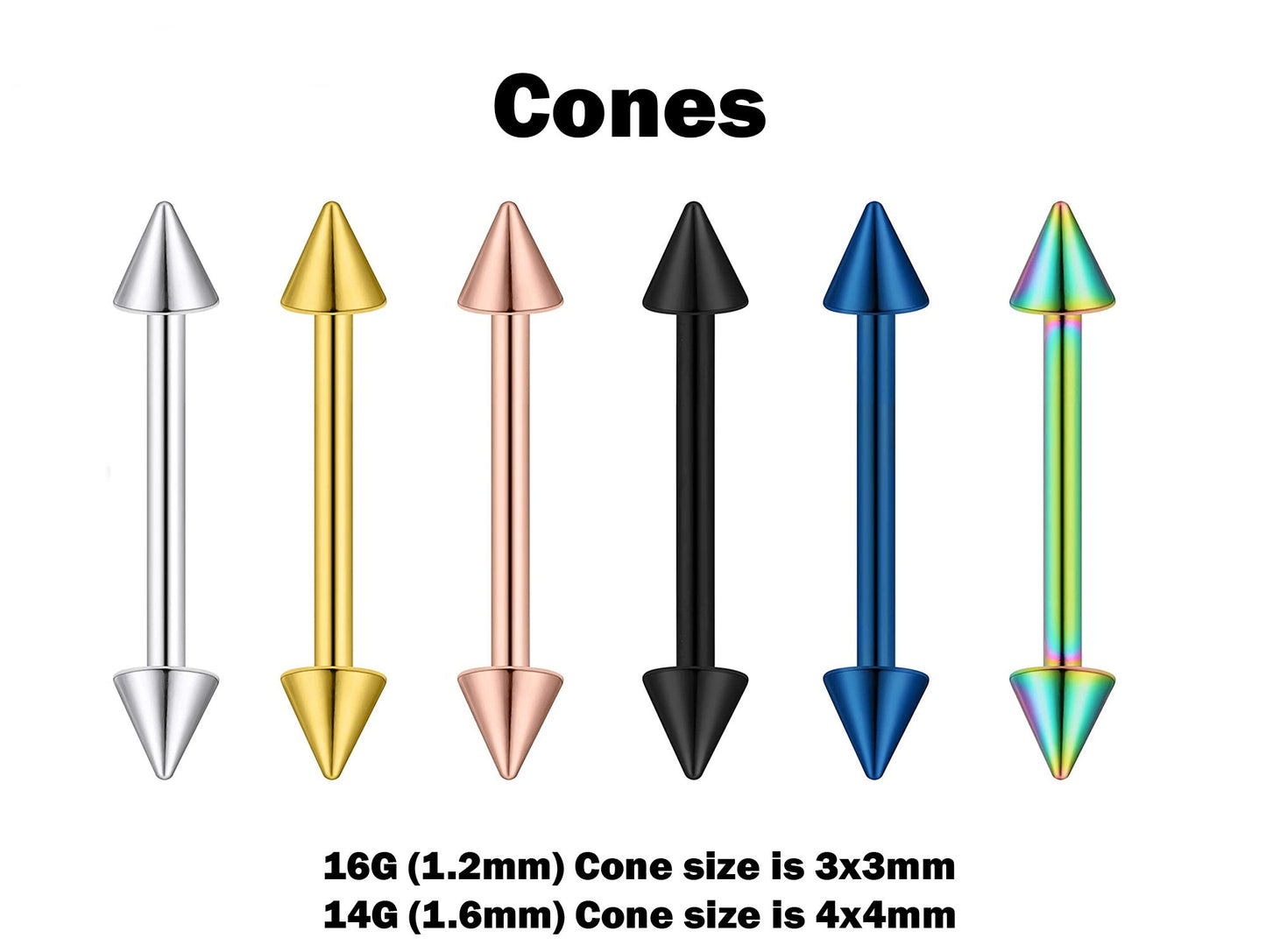 Titanium Cone Spike Nipple Barbell, External Threaded 16g 14g Barbell Studs Body Piercing Also for Eyebrow, Earring, Cartilage