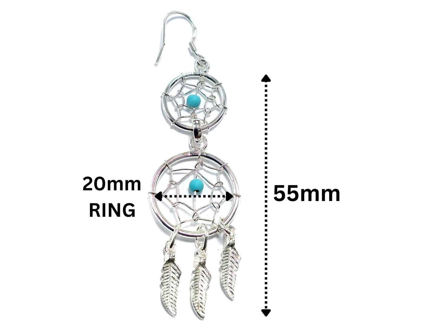 Dreamcatcher Silver Dangle Earrings with Genuine stone Beads Turquoise, Coral, Onyx, and Lapis - Handmade Jewellery
