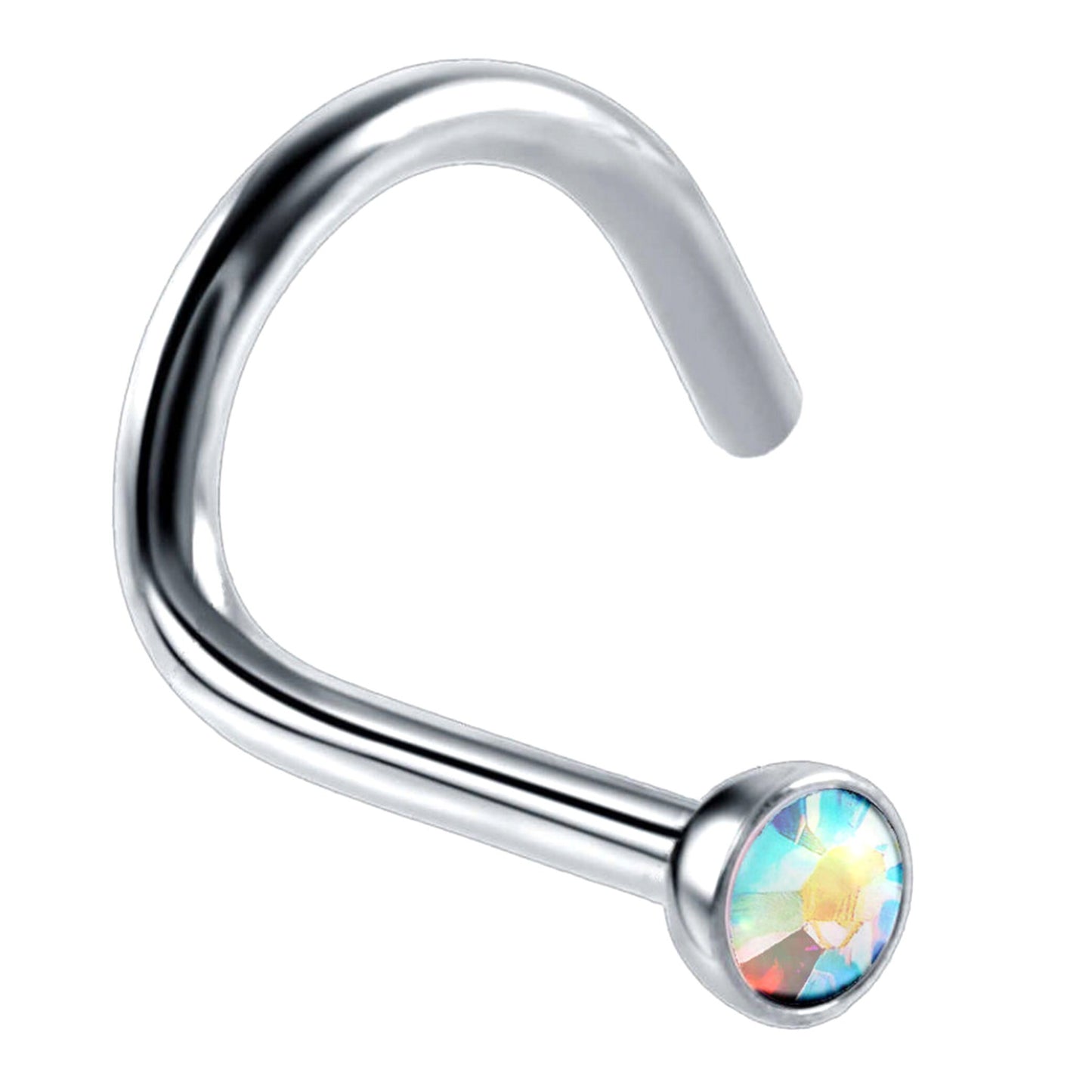 Nose Studs, Nose Ring - Nostril Screw Ring with Gem CZ Crystal - Nose Piercing Size 18g (1.0mm)