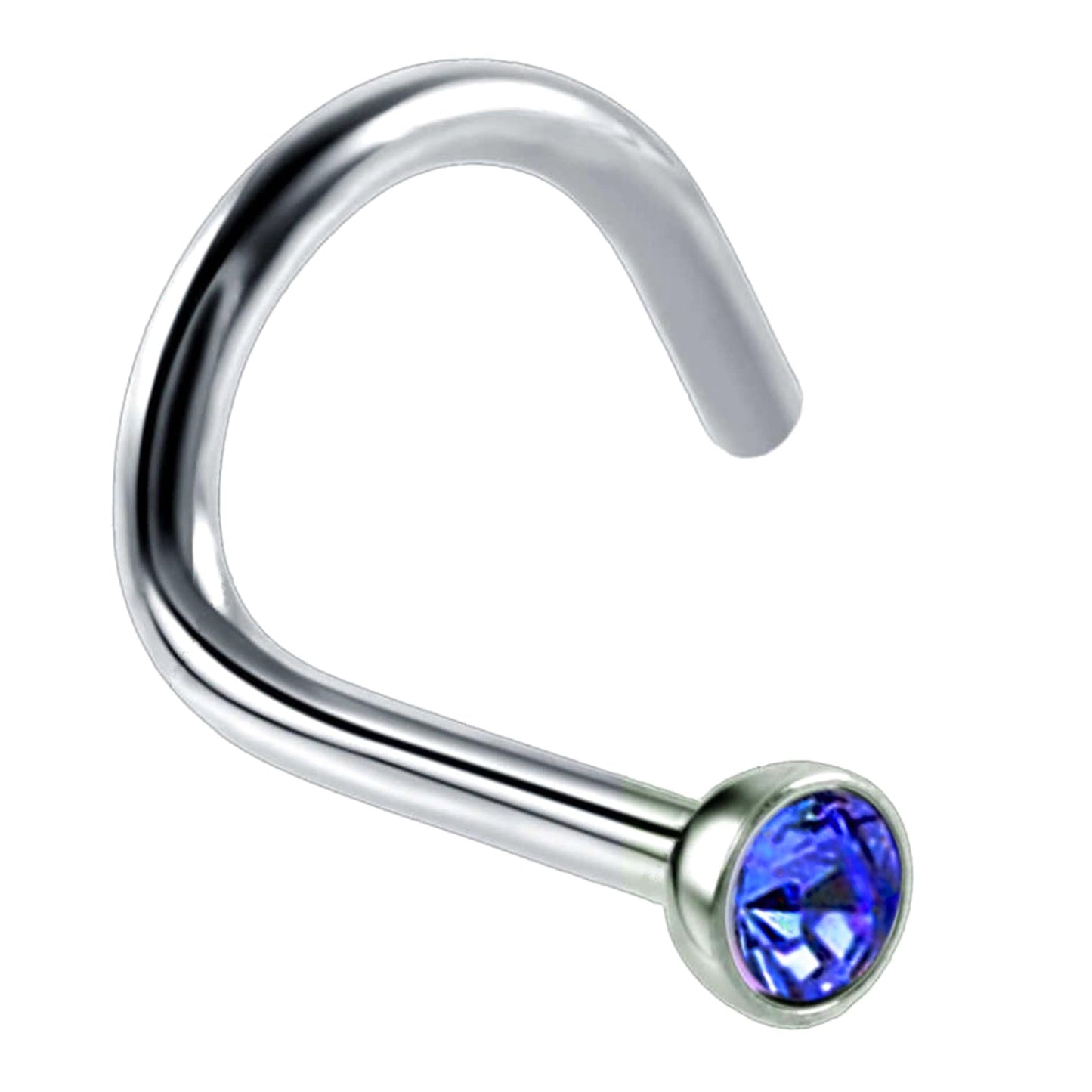 Nose Studs, Nose Ring - Nostril Screw Ring with Gem CZ Crystal - Nose Piercing Size 18g (1.0mm)