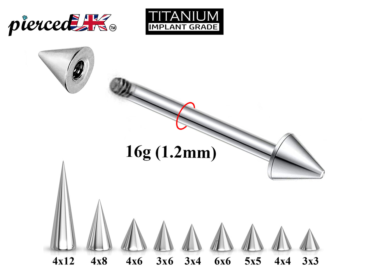 Titanium Spike, Cone 16G Barbel Piercing