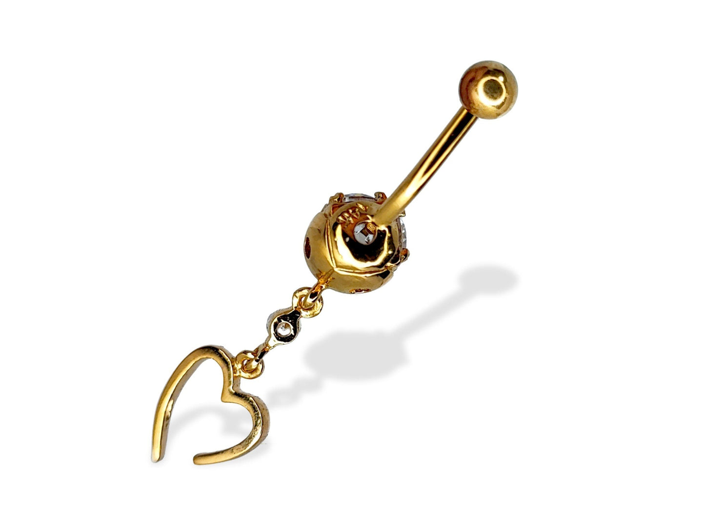 Belly Button Ring Dangle Open Heart Shape with Crystal Belly Ring - Belly Bar made of 14K Gold Fine Jewelry Hand Set and Hand Polished
