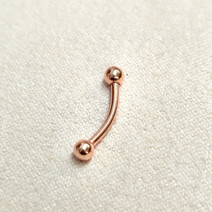 14K Rose Gold 16G Curved Barbell Piercing - 14K Gold Body Piercing for Eyebrow, Lip Studs, Rook Jewelry, Cartilage Bar