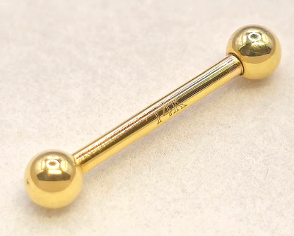 14G (1.6mm) | 14K Gold Internally Threaded Industrial Barbell, Scaffold Piercing Body Jewellery