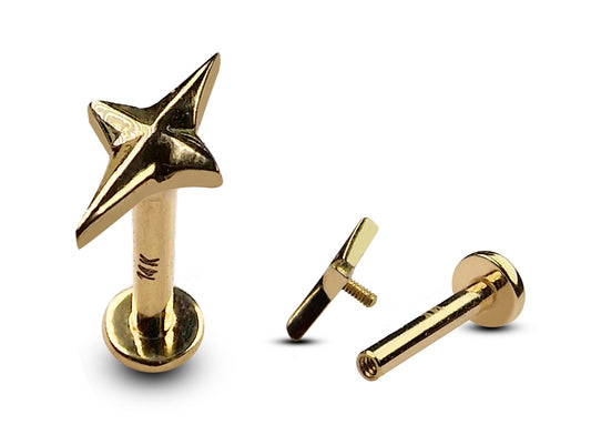 14K Gold Spark Tragus Stud Piercing, Labret Stud, Ear Cartilage Jewelry - Internally Threading Body Jewellery Ear Piercing