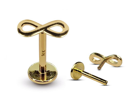 14K Gold Infinity Tragus Stud Piercing, Labret Stud, Ear Cartilage Jewelry - Internally Threading Body Jewellery Ear Piercing