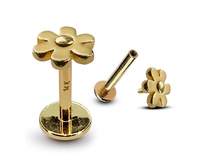 14K Gold Flower Tragus Earring, Cartilage Piercing Labret Studs- Internally Threading Body Jewellery Ear Piercing