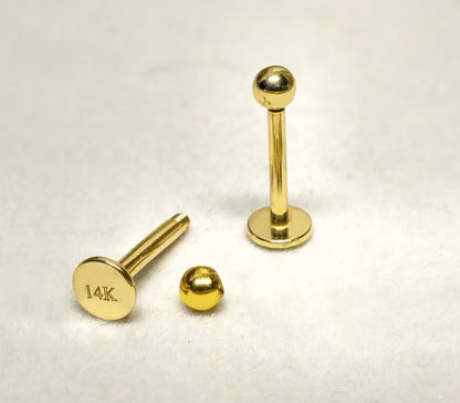 14K Solid Gold Labret Lip Piercing -16G & 14G - Body Jewellery for Tragus, Medusa, Ashley Jewelry, Cartilage Studs- Hand Made