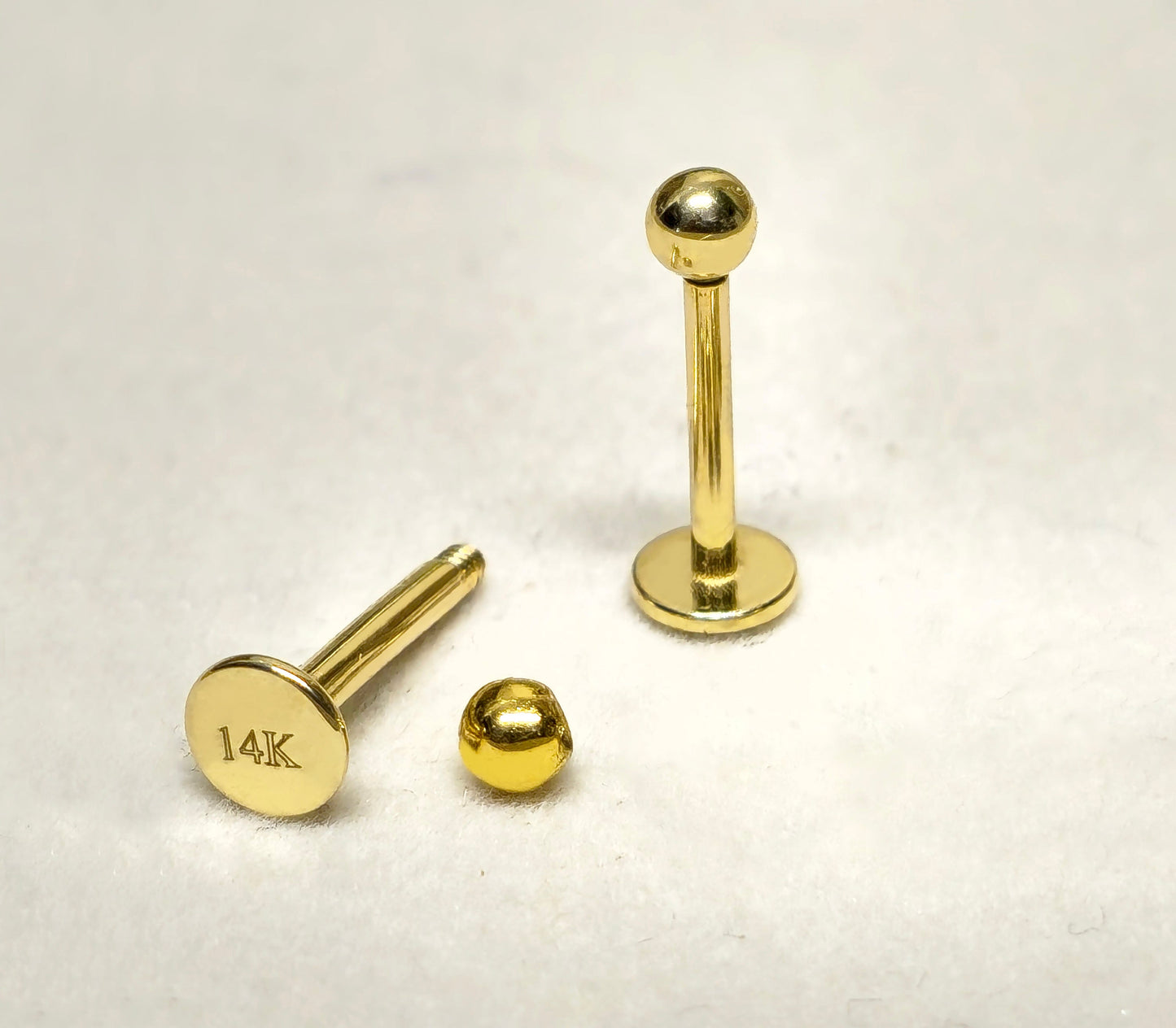 14K Gold Labret Stud Lip Piercing Jewellery, Cartilage Earring with custom ball size - 1pc each order