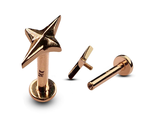 14K Rose Gold Spark Tragus Jewelry, Labret Piercing Ear Cartilage Studs - 16G Internally Threading Body Jewellery Ear Piercing