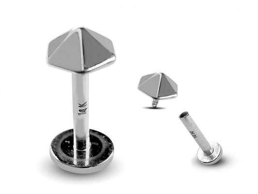 14K White Gold Umbrella Tragus Earring, Labret Stud, Helix Cartilage Piercing - Internally Threading Body Jewellery Ear Piercing