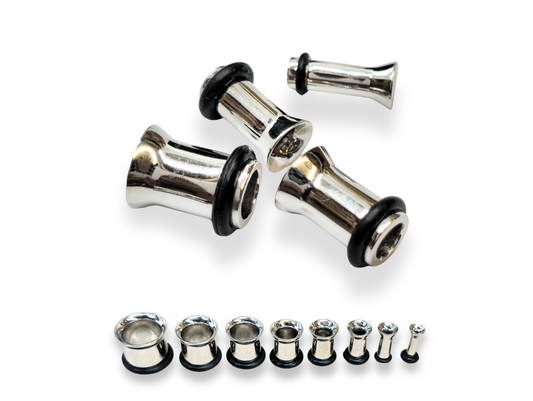 14K White Gold Plugs Ear Stretching Kit gauges, Flesh Tunnels - Single Flared - 1pc each order