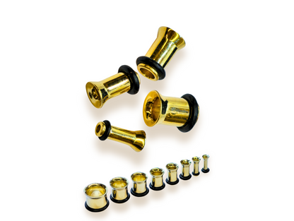 14K Gold Single Flared Plugs Stretching Kit, Ear gauges, Flesh Tunnels - Lobe Plugs - 1pc each order
