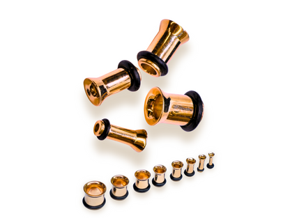 14K Rose Gold Single Flared Ear Plugs Stretchers gauges, Flesh Tunnels - Ear Lobe Plugs - 1pc each order
