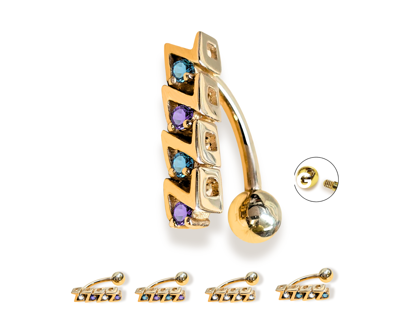 Solid Gold 14K Belly Ring - Reverse Belly Bar, Belly Button Piercing, Navel Jewellery - Hand Made 14K Gold Body Jewelry Belly Button Rings