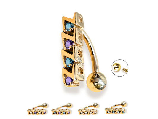 Solid Gold 14K Belly Ring - Reverse Belly Bar, Belly Button Piercing, Navel Jewellery - Hand Made 14K Gold Body Jewelry Belly Button Rings