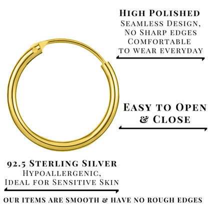 Hoop Earrings Gold - 18K Gold Plated - Hand Crafted and Hand Polished - Packed in a Plush Velvet  Bag - See Size Details on the Description