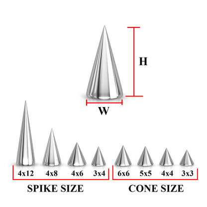 Titanium Spike Piercing, Pair of Spike and Cone Replacement Piercing Parts– 16g, 14g Attachment for Barbell, Labret, Horseshoe Bar and More.