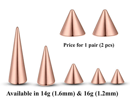 Titanium Spike Piercing, Pair of Spike and Cone Replacement Piercing Parts– 16g, 14g Attachment for Barbell, Labret, Horseshoe Bar and More.