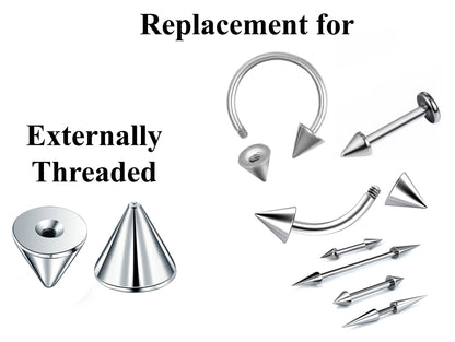 Titanium Spike Piercing, Threaded Spike and Cone Bundle Replacement Piercing Parts - 16g, 14g Attachment for Barbell, Labret, Horseshoe Bar
