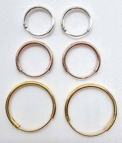 Hoop Earrings Silver, Huggie Earrings – Clip-on Sleeper Earrings Size 8mm to 60mm – Earrings for Ear Lobe, Cartilage, Dainty, Helix etc.