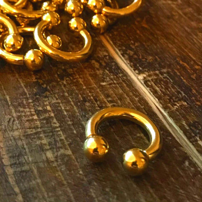 Gold Horseshoe Septum Ring, Nose Ring - 2pcs Big Size Horseshoe piercing (CBB) - 10g to 0g size 12mm to 19mm - Internally Threading