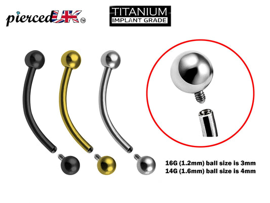 Titanium Internal Curved barbell, Eyebrow Piercing – 16g 14g Body Piercing vertical labret, lip stud, anti-eyebrow Piercing