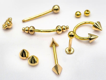14K Gold Round Cone Septum Horseshoe Barbell, Septum ring, Lip Piercing - 16G Body Jewellery Gold Nose Ring
