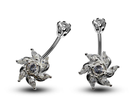 Silver Belly Button Rings, Navel Piercing - Windmill Belly Piercing with High Quality CZ Crystals -Navel Jewelry-16g (1.6mm) Length is 10mm