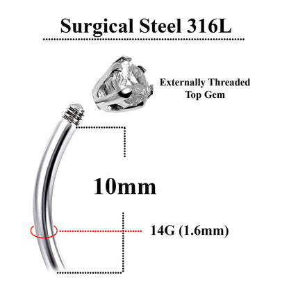 Silver Belly Button Rings, Navel Piercing - Windmill Belly Piercing with High Quality CZ Crystals -Navel Jewelry-16g (1.6mm) Length is 10mm