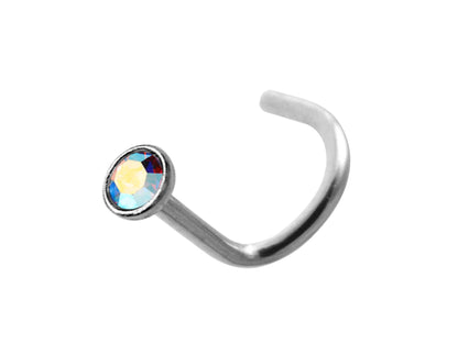Titanium Nose Studs, Nose Ring - 18G Nostril Screw Ring with Inlay Bezel Setting 2.5mm Crystal Nose Piercing, Nose Jewelry - Length 8mm