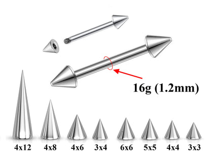 Titanium Spike, Cone 16G Barbel Piercing