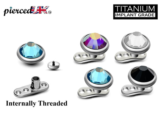 Dermal Piercing, Titanium Dermal Anchor – Micro Dermal Implant Piercing for Skin – 14g (1.6mm) and 5mm top Pyramid Gem – Piercing Kit