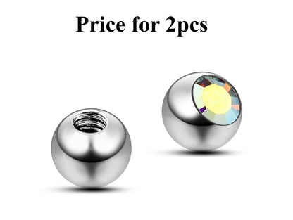 Replacement Piercing Parts, Loose Part – 1 Pair (2pcs) Gem Ball Crystal Attachment for lip labret, Barbell, Septum ring, Curved Barbell