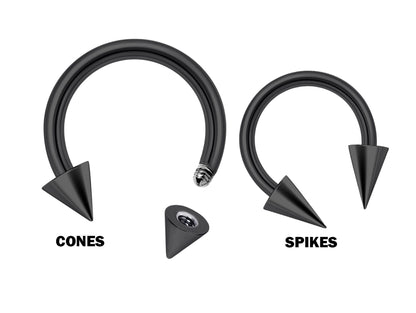 Cone / Spike Barbell Piercing, Horseshoe Septum Ring with many Colours - 18G, 16G, 14G - Piercing for Nose, Eyebrow, Ears, Lip Ring, Nipple.
