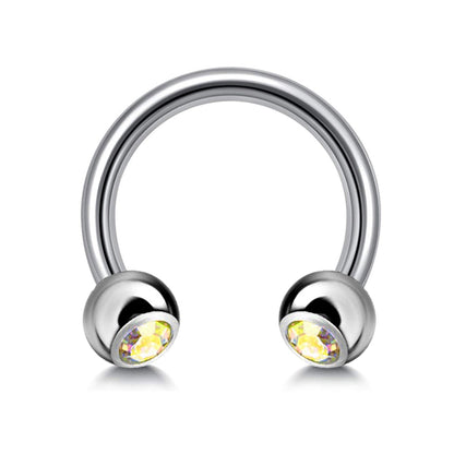Horseshoe Barbell, Circular Barbell with Gem Balls - 18g 16g 14g - Sizes 6mm to 16mm - Piercing for Nose, Eyebrow, Ears, Lip Ring, Nipple.