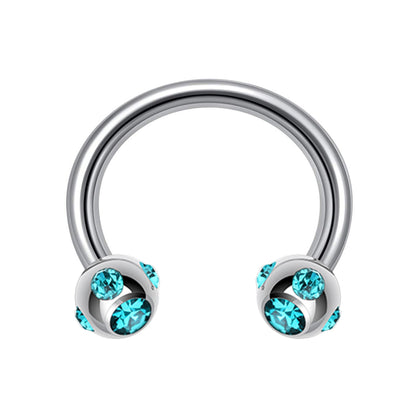 Circular Barbell, Multi Stone Horseshoe Septum Ring - 16G, 14G - Sizes 6mm to 16mm - Piercing for Nose, Eyebrow, Ears, Lip Ring, Nipple.