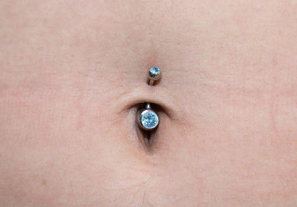 Naval Ring - Internally Threaded Belly Ring - Belly Bar with Double Gem Crystals- 14g (1.6mm) - Ideal Piercing for Navel Jewelry