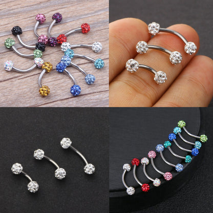 Daith Earring, Daith Piercing - Curved Barbell Piercing with Multi Crystal Ball - Piercing for Eyebrow, Ear, Belly Ring, and More