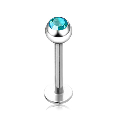 Labret Gem, Titanium Labret Piercing with Gem Crystal Ball – Flatback Lip Piercing Jewelry – 18g 16g 14g Labret Piercing for Lip, Chin
