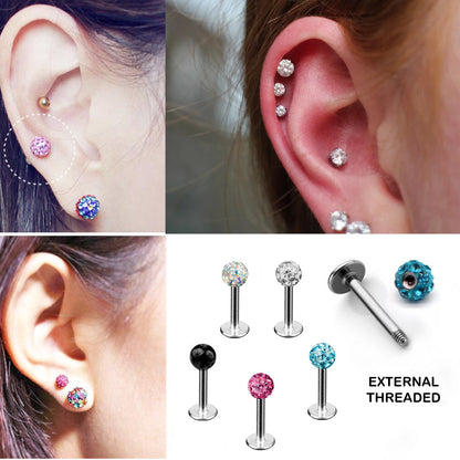 Labret Stud, Labret Piercing with Multi Crystal Ball – Flatback Lip Piercing Jewelry – Labret Piercing for Lip, Chin and More