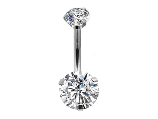 Titanium Belly Bar, Navel Rings - Prong Set AAA+ CZ Crystals - Internally Threaded top Gem Belly Button Piercing - 14g (1.6mm) 10mm -