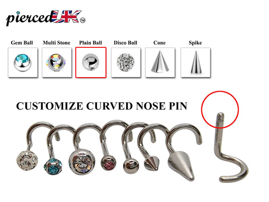 Nose Ring, Nose Studs - Customize 20g 18g 16g Nostril Screw Ring - Top part can be Cone, Spike, Gem or Multi Crystal