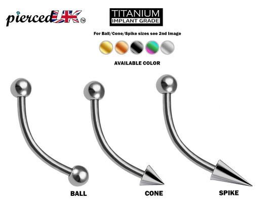 Titanium Vertical Labret Lip Jewelry BallConeSpike Curved Barbell Eyebrow Jewelry, Rook, Daith, Cartilage, Nose Piercing, Belly Ring