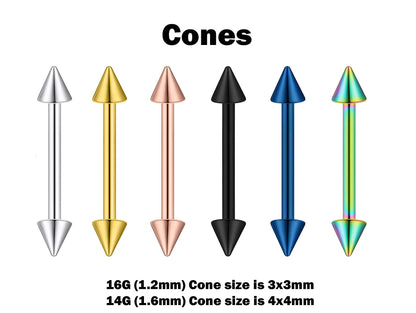 Titanium Cone  Spike Nipple Barbell, External Threaded 16g 14g Barbell Studs Body Piercing Also for Eyebrow, Earring, Cartilage